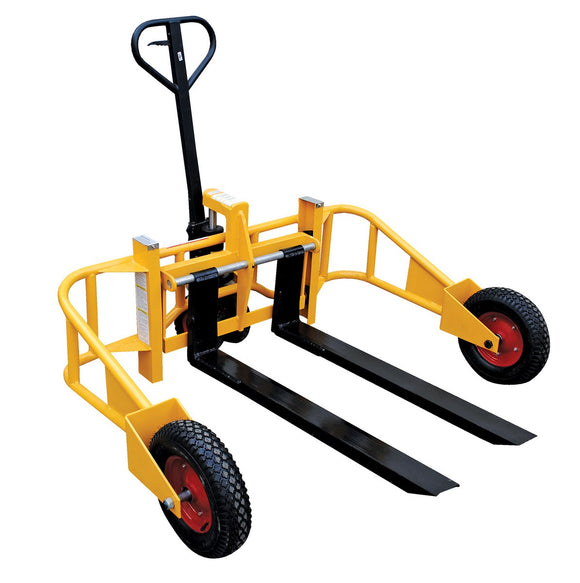 Vestil Steel Manual All-Terrain Pallet Truck Adjustable Width Forks 2,000 Lb. Capacity Yellow