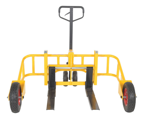 Vestil Steel Manual All-Terrain Pallet Truck Adjustable Width Forks 2,000 Lb. Capacity Yellow
