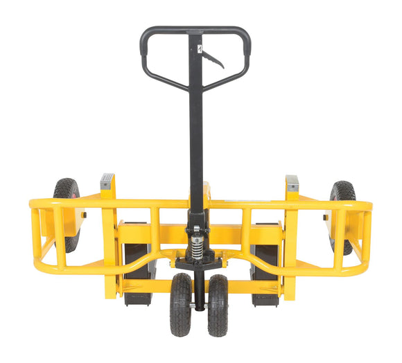 Vestil Steel Manual All-Terrain Pallet Truck Adjustable Width Forks 2,000 Lb. Capacity Yellow