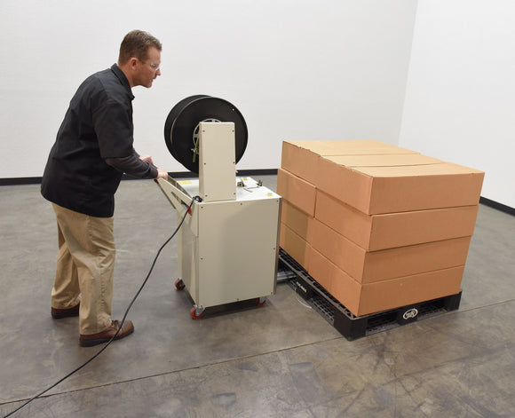 Vestil Steel Semi Automatic Pallet Probe Strapping Machine 23 In. x 31-1/2 In. x 55 In. 175 Lb. Maximum Tension White