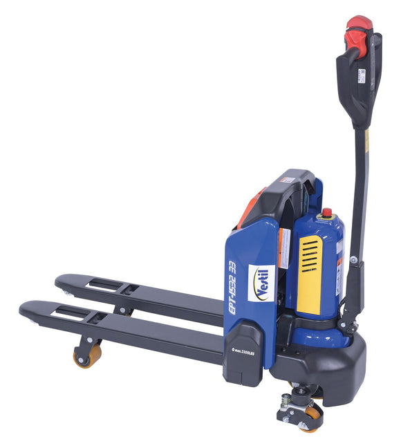Vestil Steel Fully Powered Electric Pallet Truck 3,300 Lb. Capacity Blue / Black / Red