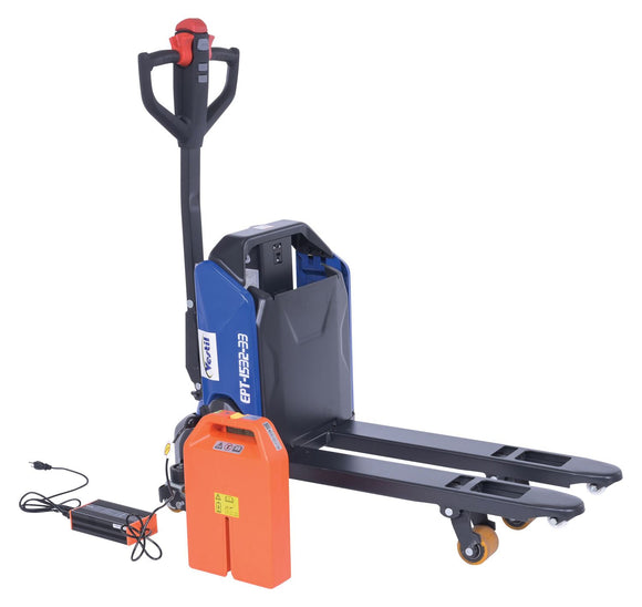 Vestil Steel Fully Powered Electric Pallet Truck 3,300 Lb. Capacity Blue / Black / Red