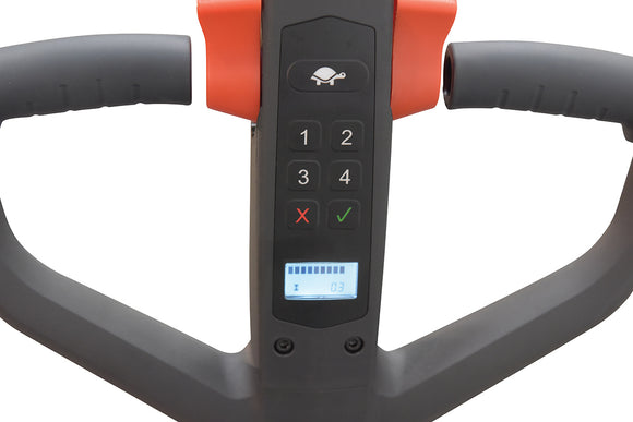 Vestil Steel Fully Powered Electric Pallet Truck 3,300 Lb. Capacity Blue / Black / Red