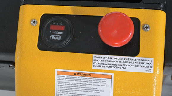 Vestil Steel Rough Terrain Electric Pallet Truck DC Powered AC Drive Motor 24 In. - 48 In. Inside Width 3000 Lb. Capacity Black / Yellow