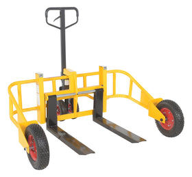 Vestil Steel Manual All-Terrain Pallet Truck Adjustable Width Forks 2,000 Lb. Capacity Yellow