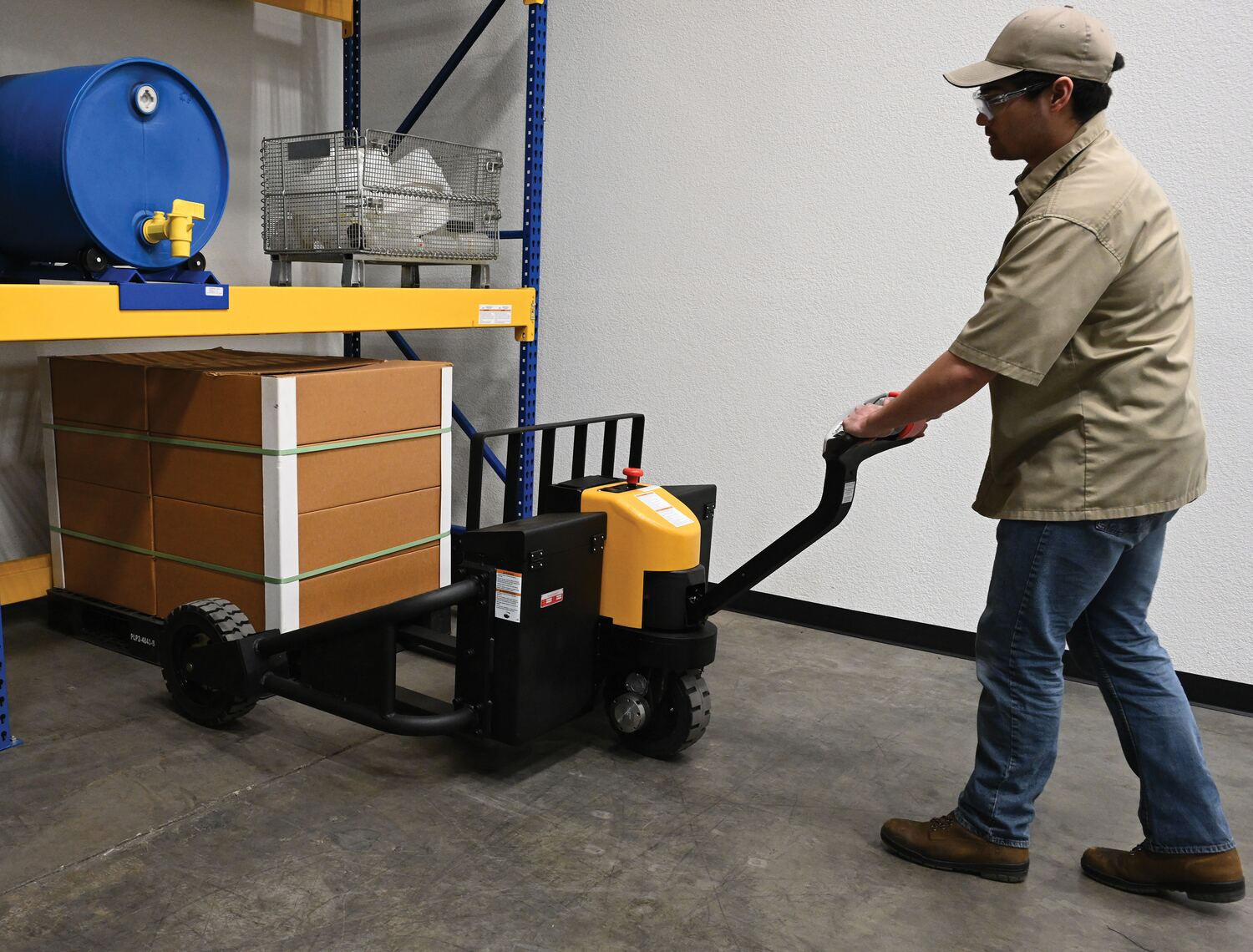 Vestil Steel Rough Terrain Electric Pallet Truck DC Powered AC Drive Motor 24 In. - 48 In. Inside Width 3000 Lb. Capacity Black / Yellow