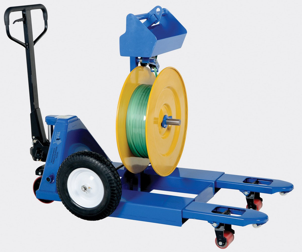 Vestil Steel Industrial Duty Strapping Cart with Fork Pockets Blue / Yellow